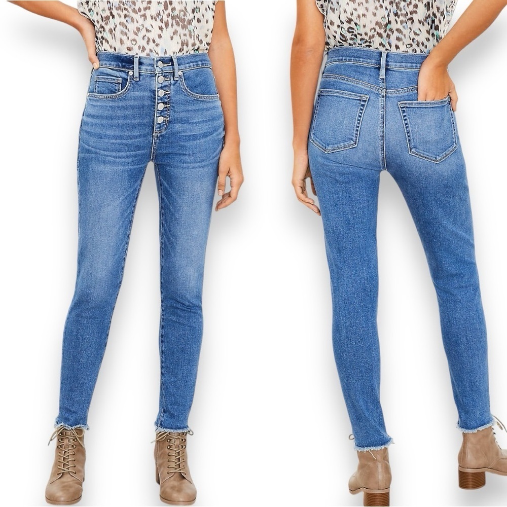LOFT Size 26/2 Button Front High Rise Skinny Jeans w/Chewed Hem